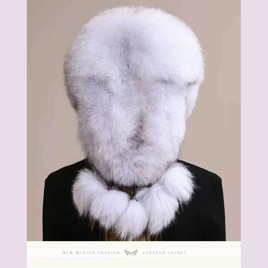 Real Fox Fur Hat For Women Winter Thickened Warm Natural Fur Princess Hat Adjustable Russians Cap Real Raccoon Fur Bomber Caps - KIMLUD