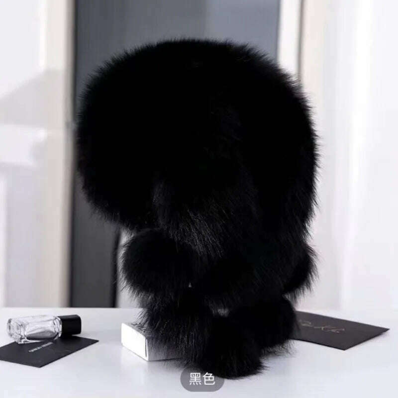 Real Fox Fur Hat For Women Winter Thickened Warm Natural Fur Princess Hat Adjustable Russians Cap Real Raccoon Fur Bomber Caps - KIMLUD