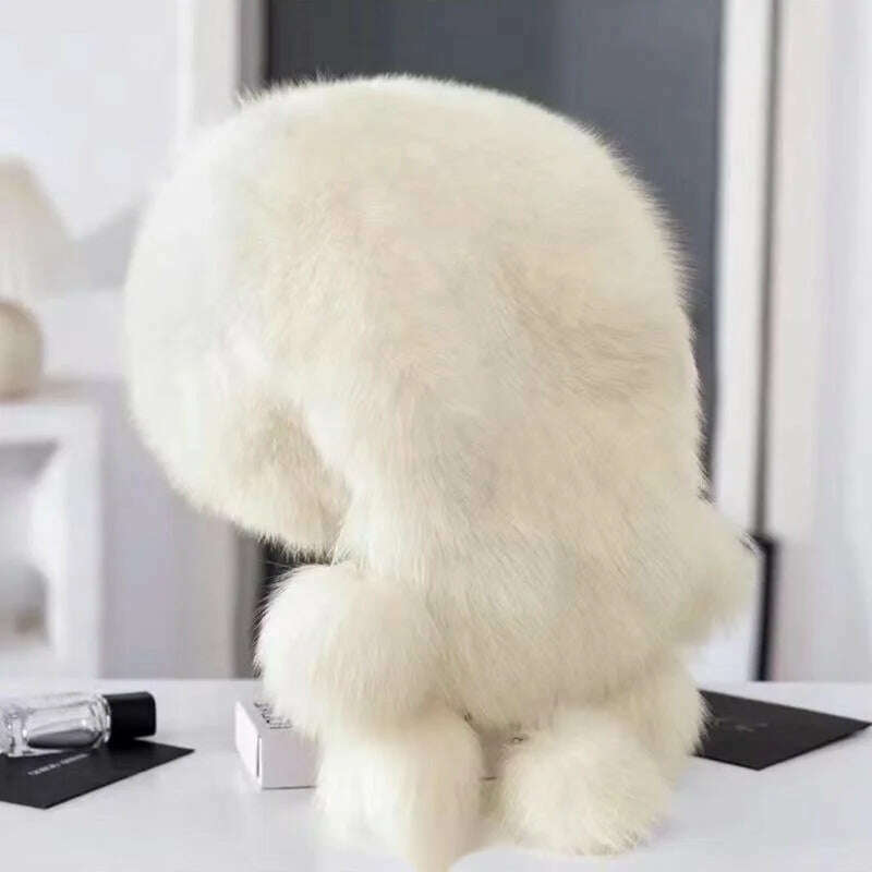 Real Fox Fur Hat For Women Winter Thickened Warm Natural Fur Princess Hat Adjustable Russians Cap Real Raccoon Fur Bomber Caps - KIMLUD