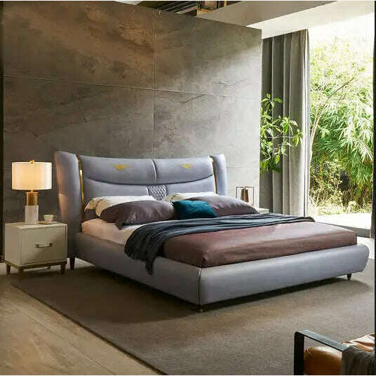 KIMLUD, Real Genuine cow leather bed Soft Beds Bedroom camas lit muebles de dormitorio yatak mobilya quarto unique designer furniture, King, KIMLUD APPAREL - Womens Clothes