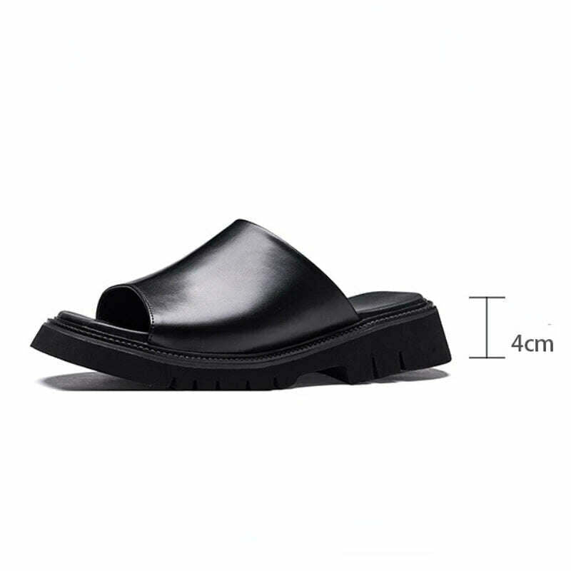 KIMLUD, Real Leather Mens Slippers Platform 4cm High Heels Luxury Genuine Leather Quality Brand Handmade Outdoor Business Slippers Shoes, KIMLUD Womens Clothes