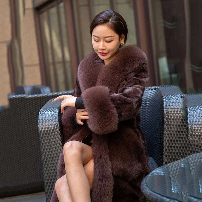 KIMLUD, Real Mink Fur Coats Women New Winter Coat with Fox Fur Collar 4XL Large Size Women s Clothing, KIMLUD Womens Clothes