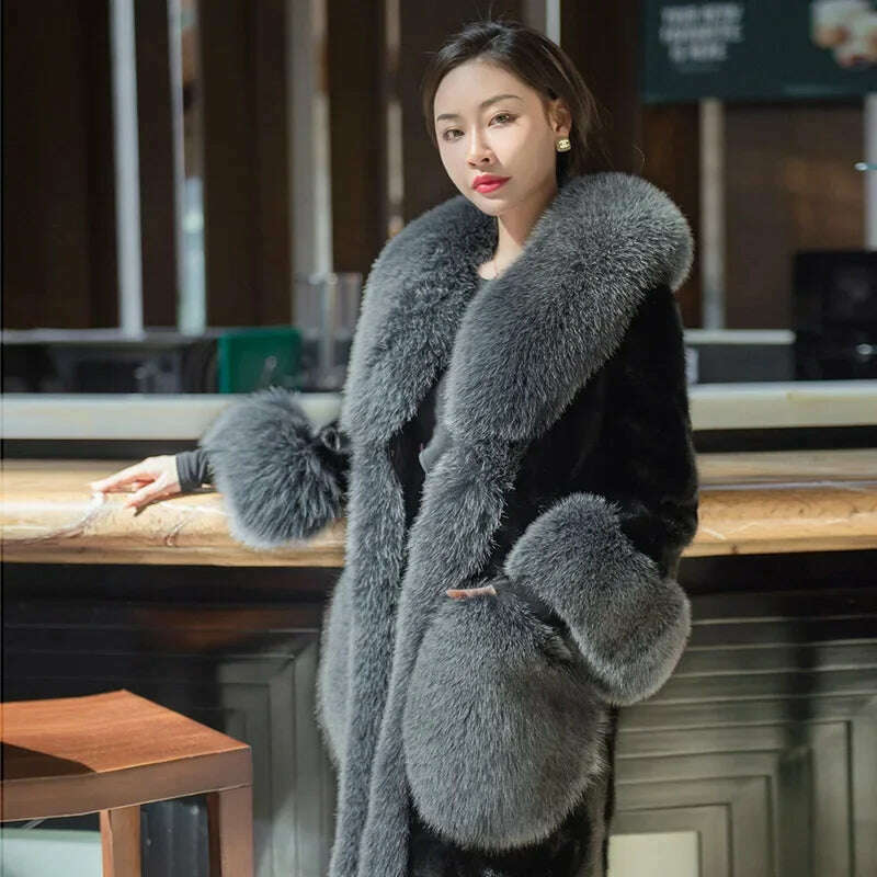 KIMLUD, Real Mink Fur Coats Women New Winter Coat with Fox Fur Collar 4XL Large Size Women s Clothing, KIMLUD Womens Clothes