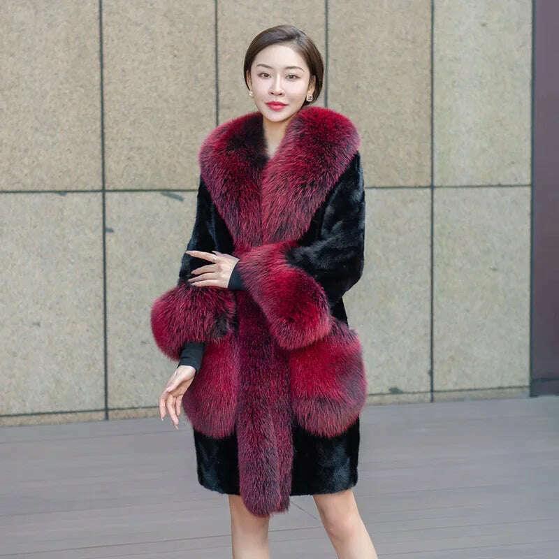 KIMLUD, Real Mink Fur Coats Women New Winter Coat with Fox Fur Collar 4XL Large Size Women s Clothing, KIMLUD Womens Clothes