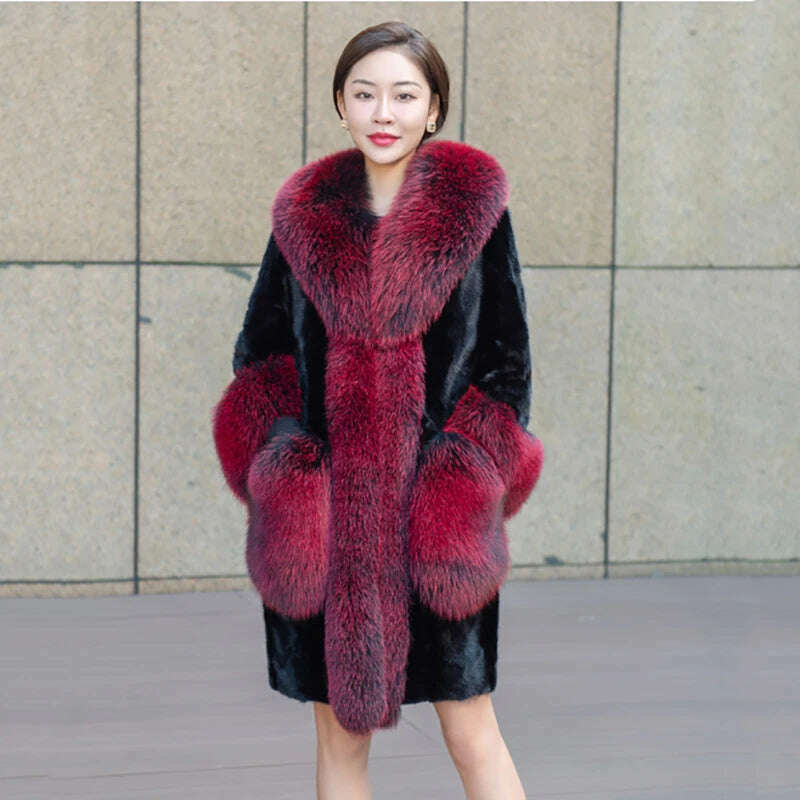 KIMLUD, Real Mink Fur Coats Women New Winter Coat with Fox Fur Collar 4XL Large Size Women s Clothing, KIMLUD Womens Clothes