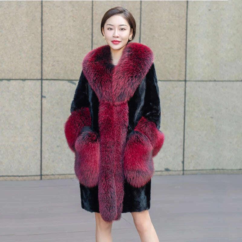 KIMLUD, Real Mink Fur Coats Women New Winter Coat with Fox Fur Collar 4XL Large Size Women s Clothing, KIMLUD Womens Clothes
