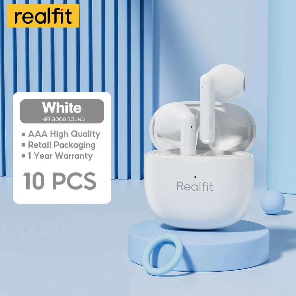 KIMLUD, Realfit F1 Bluetooth Earphone Excellent HIFI Quality TWS Wireless Earbuds Wholesale for Lenovo LP40 GM2 Pro Xiaomi realme, 10 PCS White, KIMLUD APPAREL - Womens Clothes
