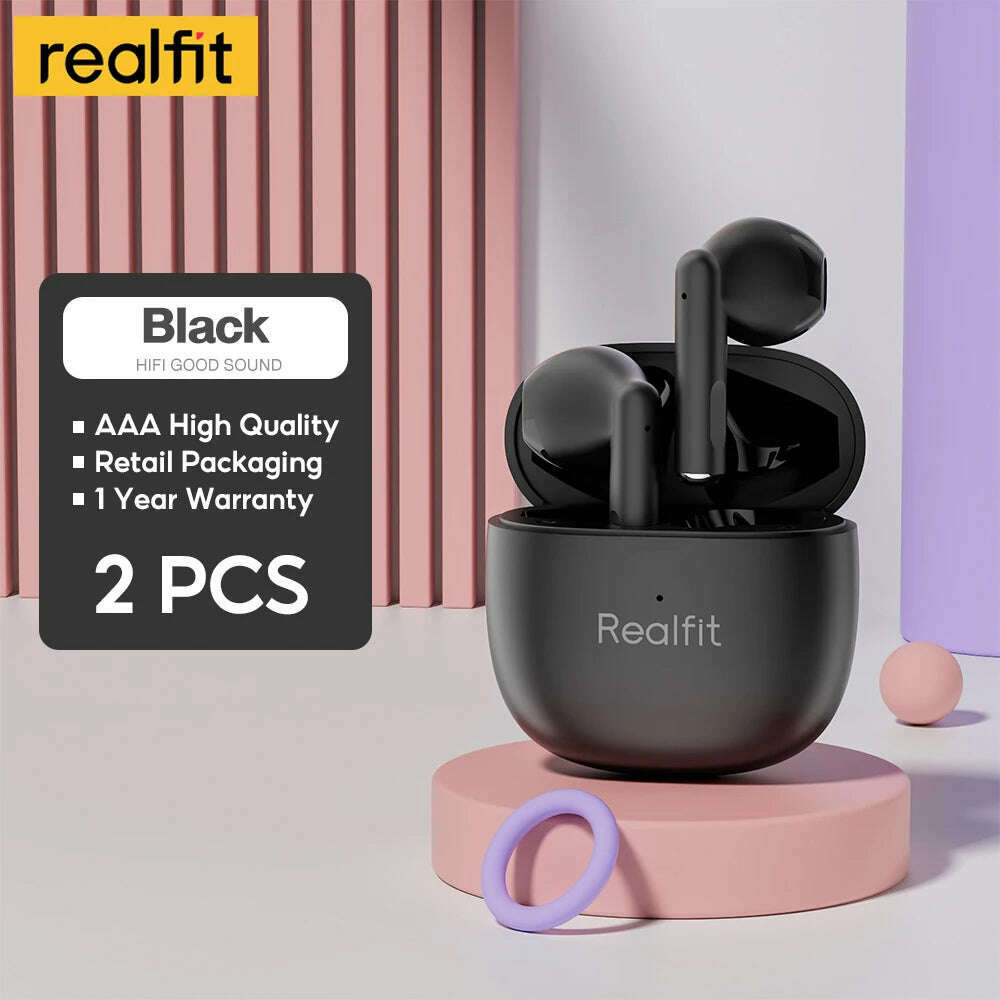 KIMLUD, Realfit F1 Bluetooth Earphone Excellent HIFI Quality TWS Wireless Earbuds Wholesale for Lenovo LP40 GM2 Pro Xiaomi realme, 2 PCS Black, KIMLUD APPAREL - Womens Clothes