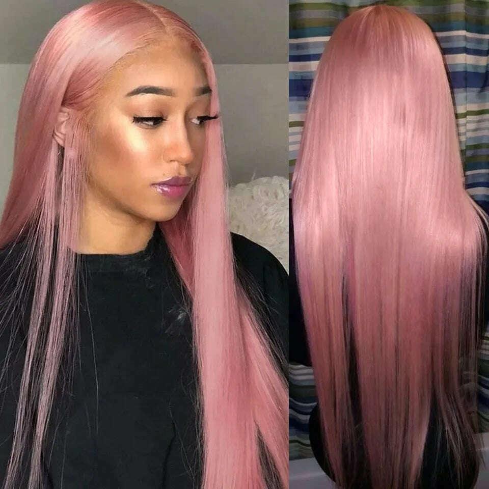 KIMLUD, Rebecca Pink Wig Lace Frontal Human Hair Wigs For Women 13X6x1 Bone Straight Human Hair Pre plucked HD Transparent Lace Wigs, KIMLUD Womens Clothes