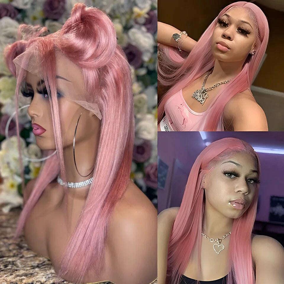 KIMLUD, Rebecca Pink Wig Lace Frontal Human Hair Wigs For Women 13X6x1 Bone Straight Human Hair Pre plucked HD Transparent Lace Wigs, KIMLUD Womens Clothes