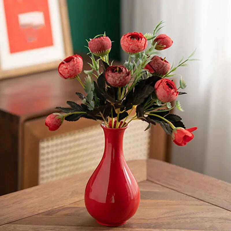 Red Decor Vase Creativity Desktop Ceramic Vase for Home Living Room Office Chinese Traditional Wedding Decoration Souvenir Gift - KIMLUD