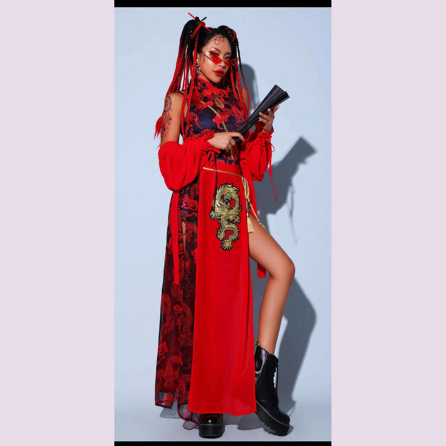 KIMLUD, Red Festival Outfits Hip Hop Clothes For Adults Gogo Dance Stage Costumes Chinese Style Women'S Jazz Performance Clothes, KIMLUD Womens Clothes
