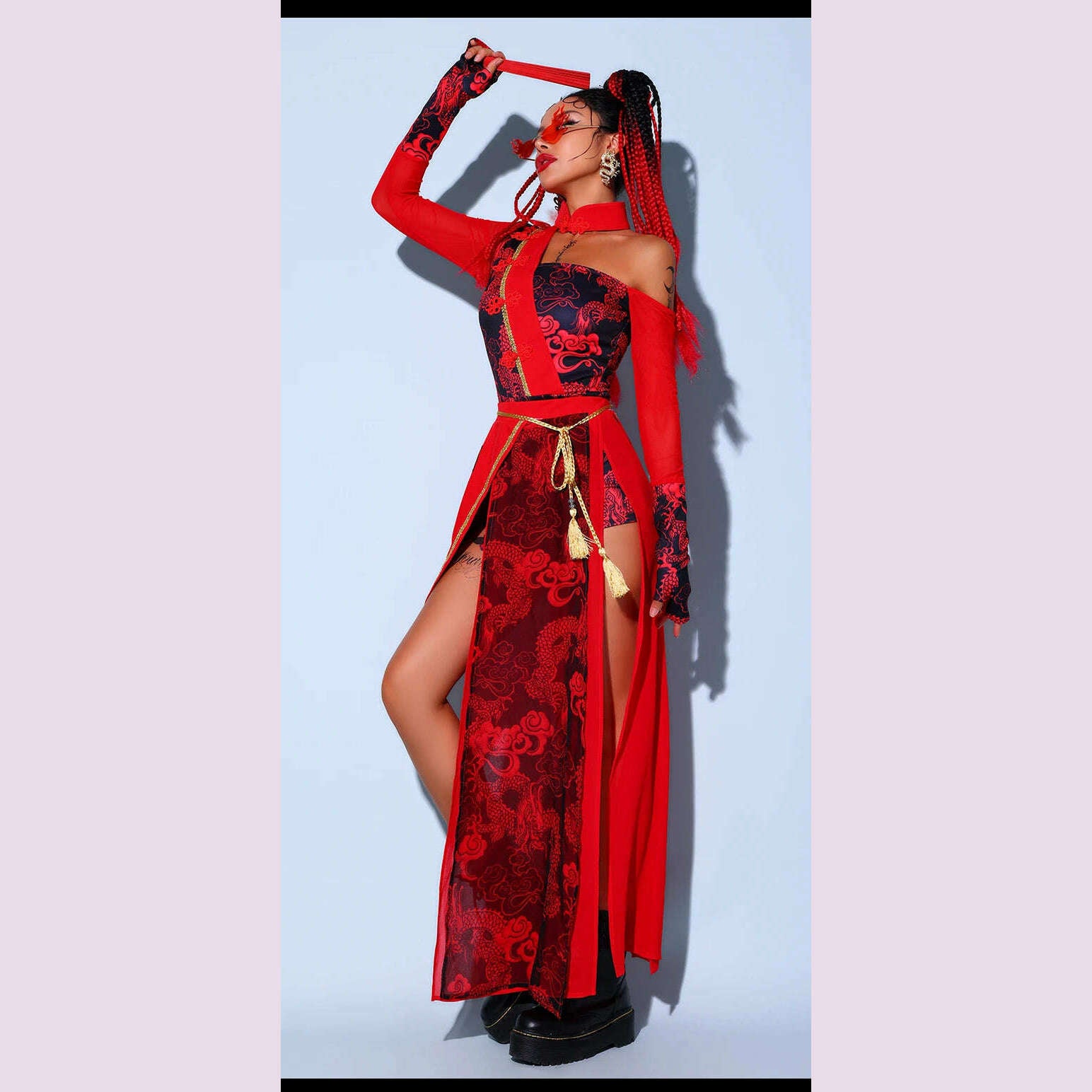 KIMLUD, Red Festival Outfits Hip Hop Clothes For Adults Gogo Dance Stage Costumes Chinese Style Women'S Jazz Performance Clothes, KIMLUD Womens Clothes