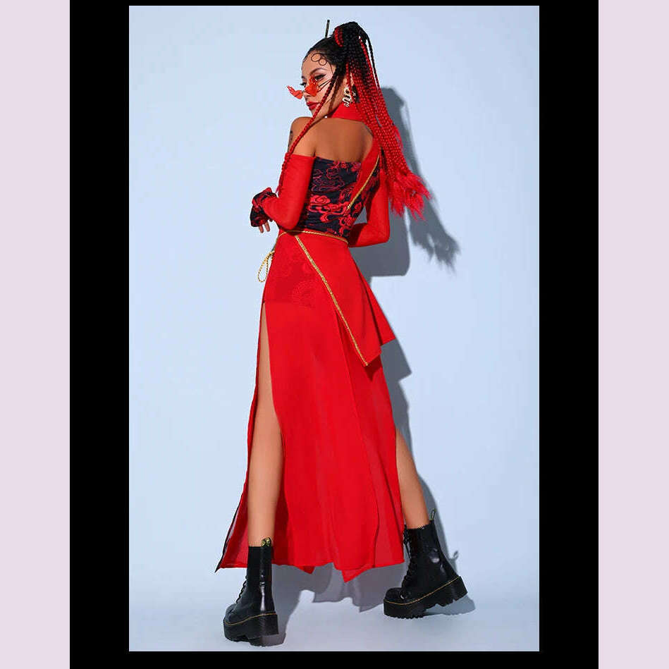 KIMLUD, Red Festival Outfits Hip Hop Clothes For Adults Gogo Dance Stage Costumes Chinese Style Women'S Jazz Performance Clothes, KIMLUD Womens Clothes