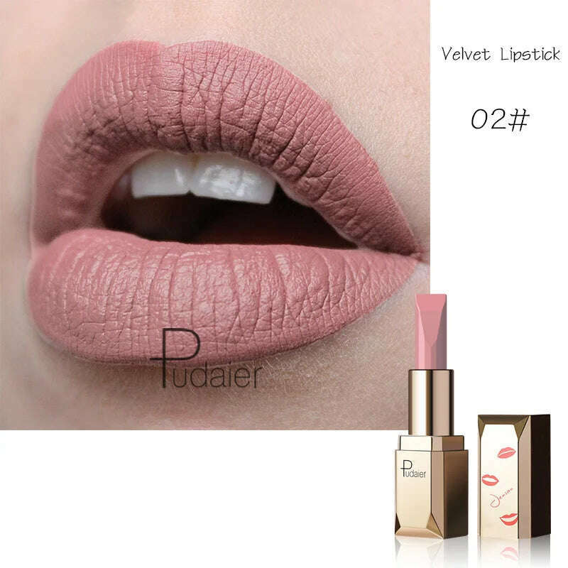 KIMLUD, Red Matte Lipstick Waterproof Lip Makeup 26 Colors Long Lasting Moisturizer Lip Tint Nude Pink Black Velvet Nude Matte Lipsticks, 2, KIMLUD APPAREL - Womens Clothes