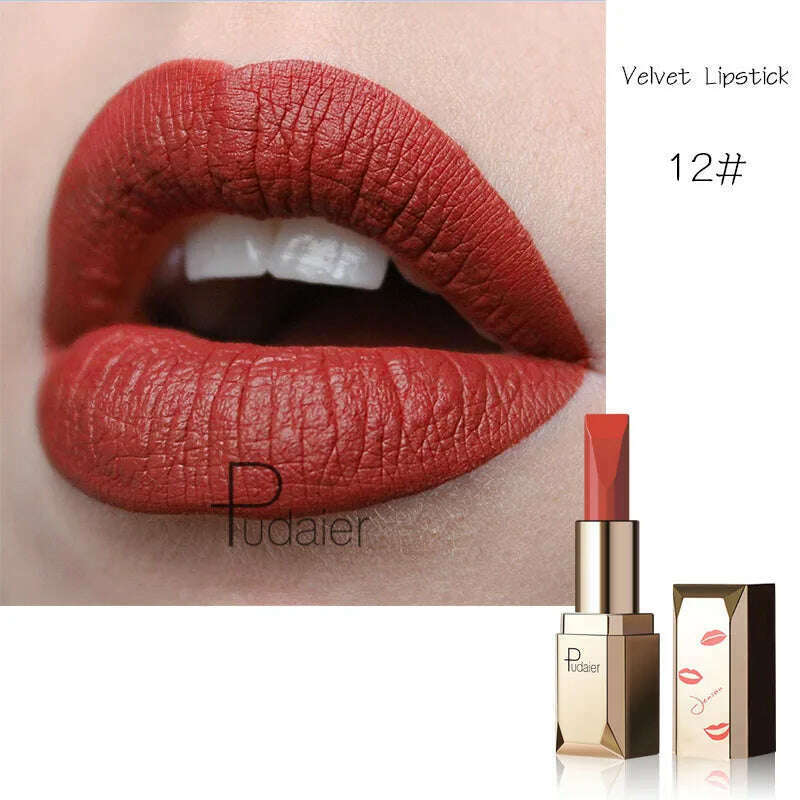 KIMLUD, Red Matte Lipstick Waterproof Lip Makeup 26 Colors Long Lasting Moisturizer Lip Tint Nude Pink Black Velvet Nude Matte Lipsticks, 12, KIMLUD APPAREL - Womens Clothes
