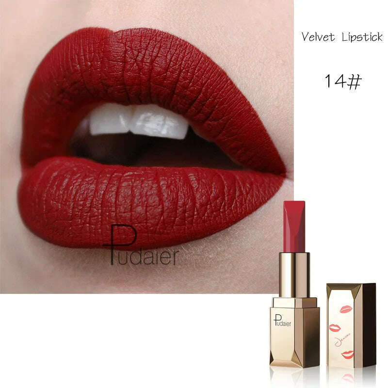 KIMLUD, Red Matte Lipstick Waterproof Lip Makeup 26 Colors Long Lasting Moisturizer Lip Tint Nude Pink Black Velvet Nude Matte Lipsticks, 14, KIMLUD Womens Clothes