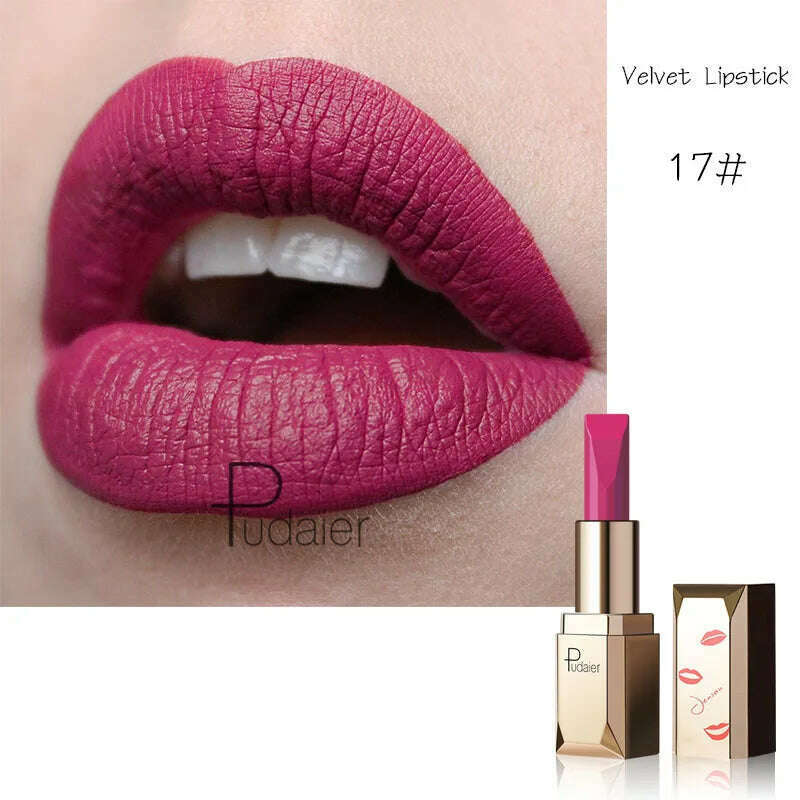 KIMLUD, Red Matte Lipstick Waterproof Lip Makeup 26 Colors Long Lasting Moisturizer Lip Tint Nude Pink Black Velvet Nude Matte Lipsticks, 17, KIMLUD APPAREL - Womens Clothes