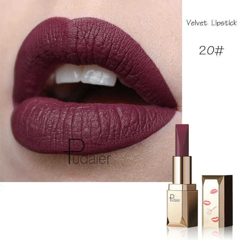 KIMLUD, Red Matte Lipstick Waterproof Lip Makeup 26 Colors Long Lasting Moisturizer Lip Tint Nude Pink Black Velvet Nude Matte Lipsticks, 20, KIMLUD APPAREL - Womens Clothes
