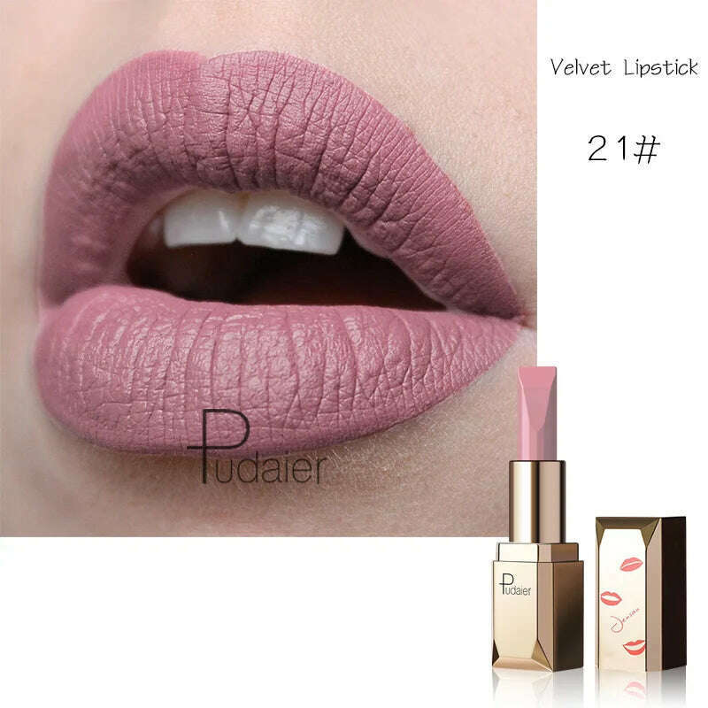 KIMLUD, Red Matte Lipstick Waterproof Lip Makeup 26 Colors Long Lasting Moisturizer Lip Tint Nude Pink Black Velvet Nude Matte Lipsticks, 21, KIMLUD APPAREL - Womens Clothes