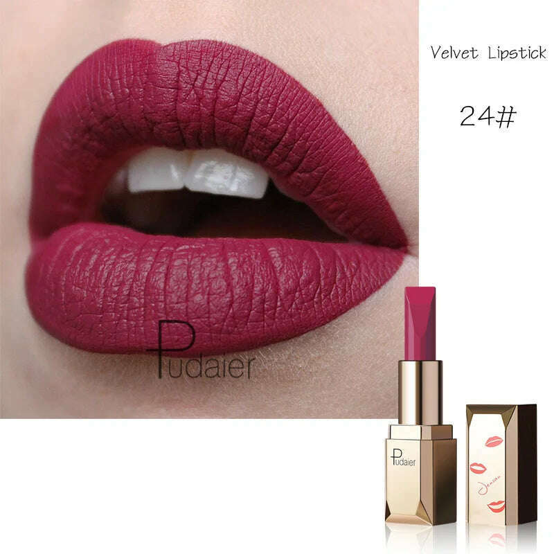KIMLUD, Red Matte Lipstick Waterproof Lip Makeup 26 Colors Long Lasting Moisturizer Lip Tint Nude Pink Black Velvet Nude Matte Lipsticks, 24, KIMLUD APPAREL - Womens Clothes