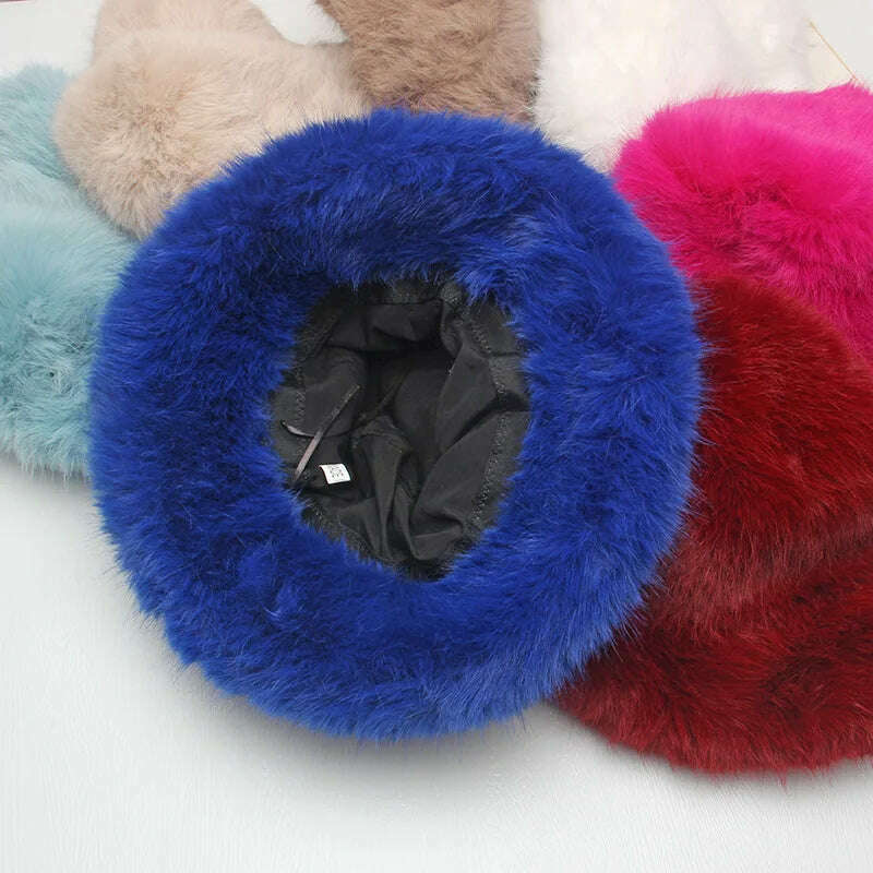 KIMLUD, Red plush Bucket hat women's elegant autumn and winter fur bamboo hat Korean version advanced thermal cap cap 2023 large size, KIMLUD Womens Clothes