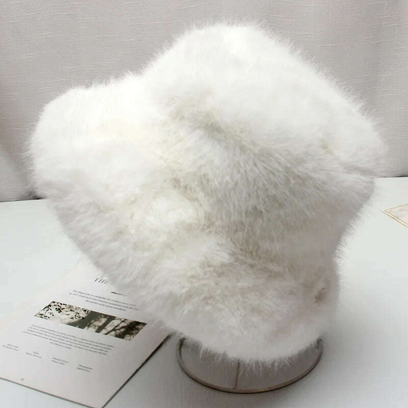 KIMLUD, Red plush Bucket hat women's elegant autumn and winter fur bamboo hat Korean version advanced thermal cap cap 2023 large size, 26 / 58-60cm / CHINA, KIMLUD APPAREL - Womens Clothes