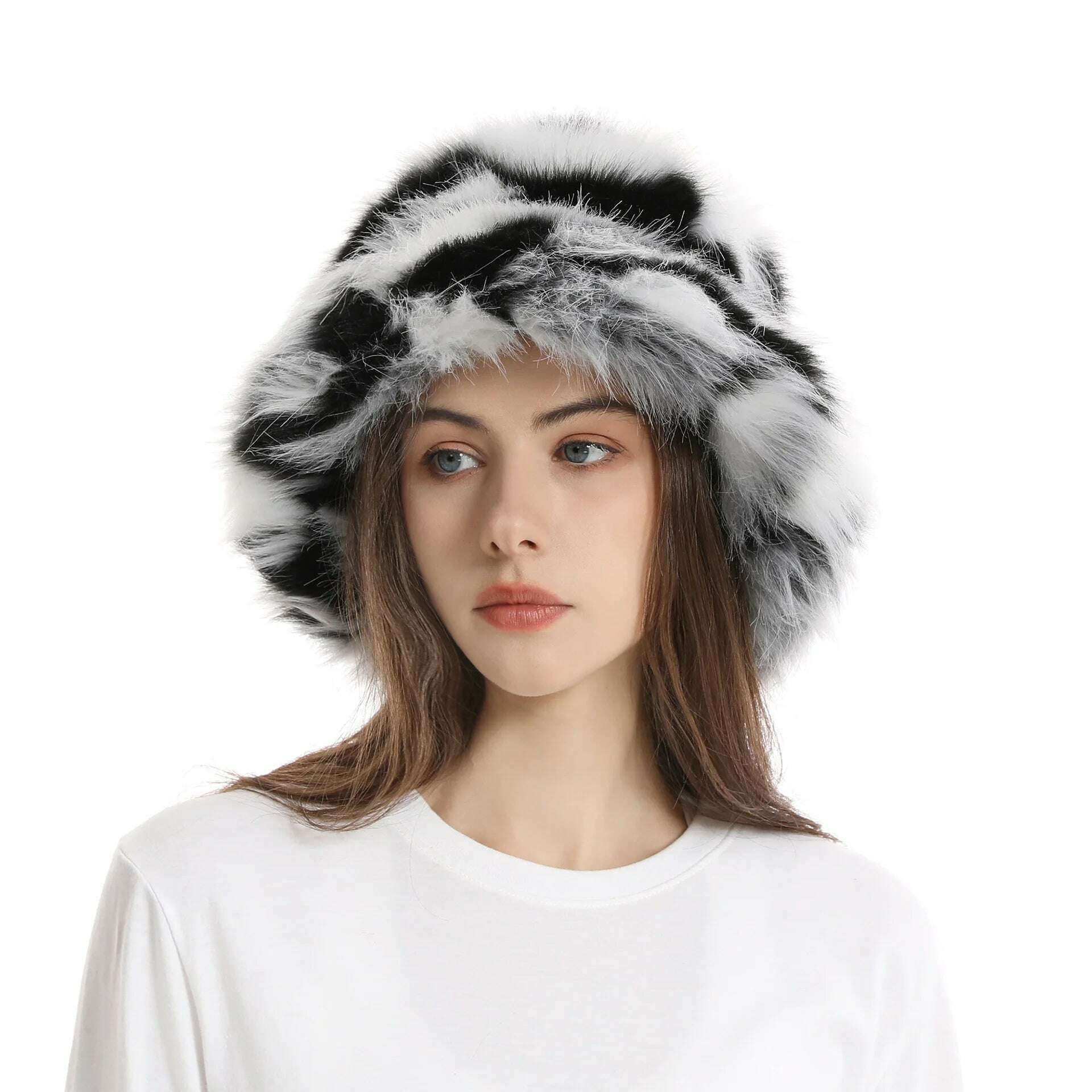 KIMLUD, Red plush Bucket hat women's elegant autumn and winter fur bamboo hat Korean version advanced thermal cap cap 2023 large size, 10 / 58-60cm / CHINA, KIMLUD APPAREL - Womens Clothes