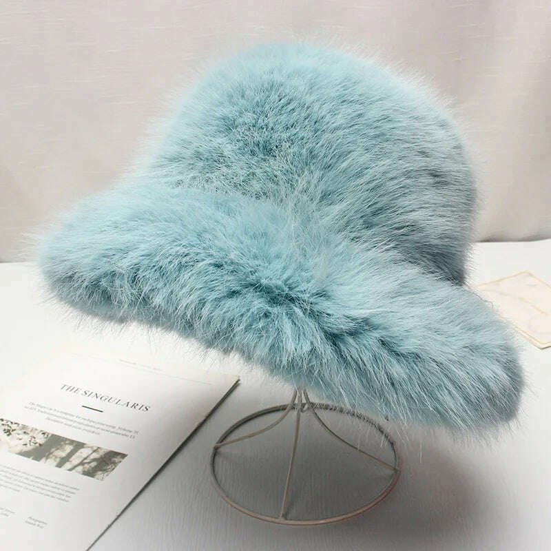 KIMLUD, Red plush Bucket hat women's elegant autumn and winter fur bamboo hat Korean version advanced thermal cap cap 2023 large size, 28 / 58-60cm / CHINA, KIMLUD APPAREL - Womens Clothes