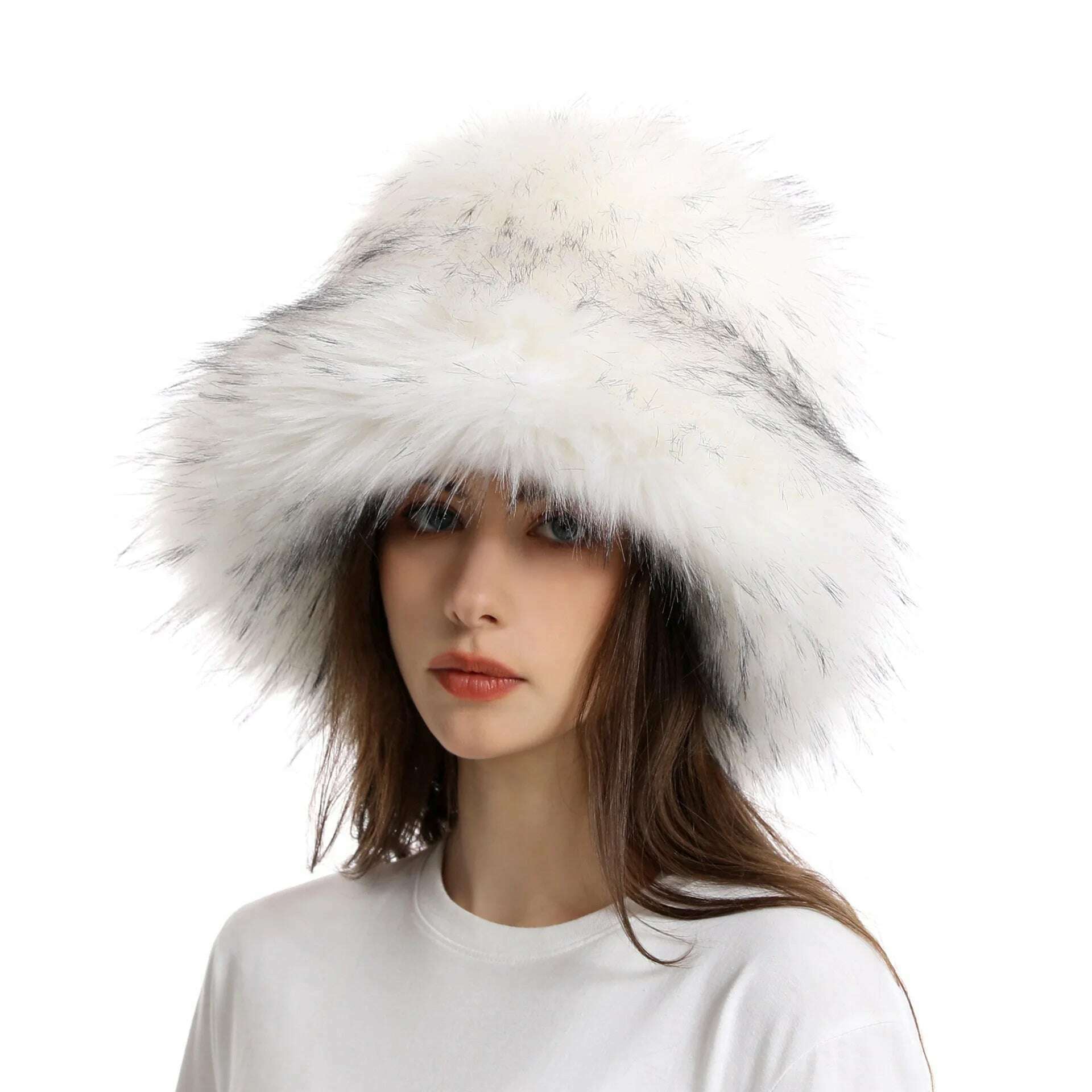 KIMLUD, Red plush Bucket hat women's elegant autumn and winter fur bamboo hat Korean version advanced thermal cap cap 2023 large size, 19 / 58-60cm / CHINA, KIMLUD APPAREL - Womens Clothes