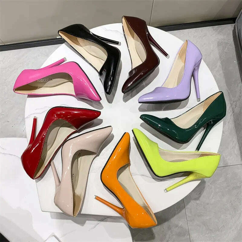 KIMLUD, Red yellow pink High Heels Women Shoes Red Sole Stiletto High Heels Sexy Pointed Toe 12cm Pumps Wedding Dress Shoes Nightclub, KIMLUD Women's Clothes