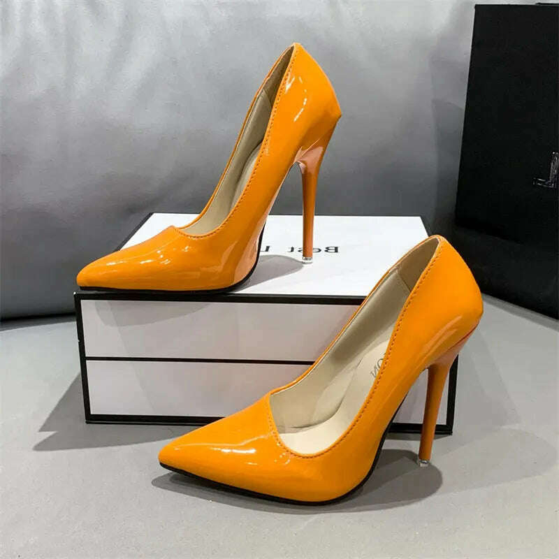 KIMLUD, Red yellow pink High Heels Women Shoes Red Sole Stiletto High Heels Sexy Pointed Toe 12cm Pumps Wedding Dress Shoes Nightclub, orange / 9, KIMLUD APPAREL - Womens Clothes