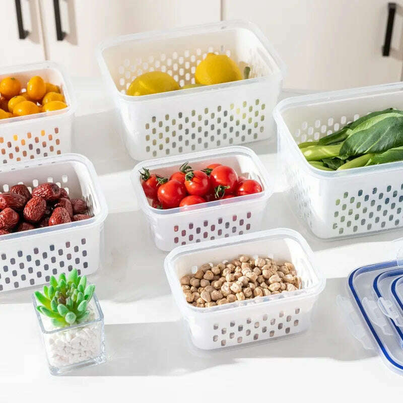KIMLUD, Refrigerator Preservation Storage Box Drain Basket Storage Containers Sealed Box Vegetable and Fruit Food Grade Drain Box, KIMLUD Womens Clothes