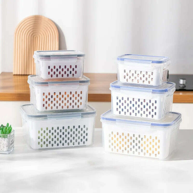 KIMLUD, Refrigerator Preservation Storage Box Drain Basket Storage Containers Sealed Box Vegetable and Fruit Food Grade Drain Box, KIMLUD Womens Clothes