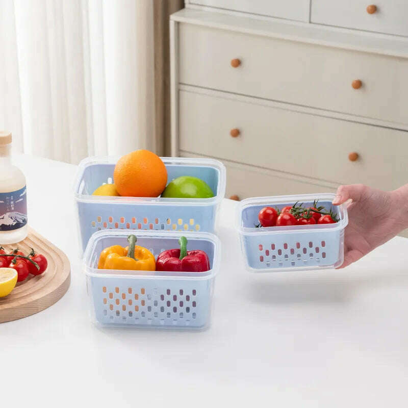 KIMLUD, Refrigerator Preservation Storage Box Drain Basket Storage Containers Sealed Box Vegetable and Fruit Food Grade Drain Box, KIMLUD Womens Clothes
