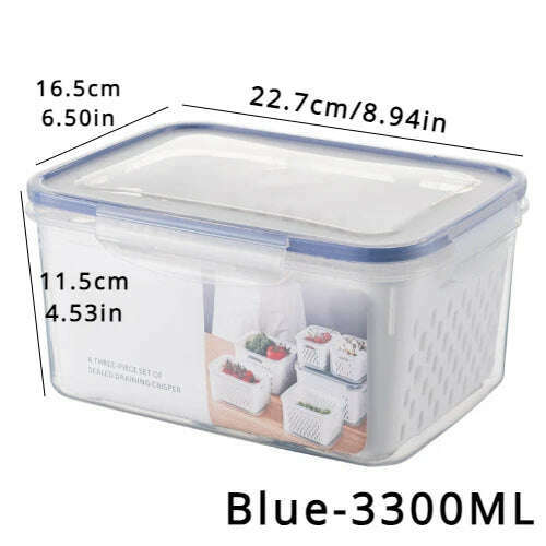 KIMLUD, Refrigerator Preservation Storage Box Drain Basket Storage Containers Sealed Box Vegetable and Fruit Food Grade Drain Box, KIMLUD Womens Clothes