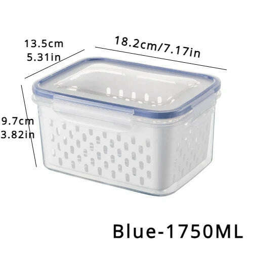 KIMLUD, Refrigerator Preservation Storage Box Drain Basket Storage Containers Sealed Box Vegetable and Fruit Food Grade Drain Box, Blue 1750ML, KIMLUD APPAREL - Womens Clothes