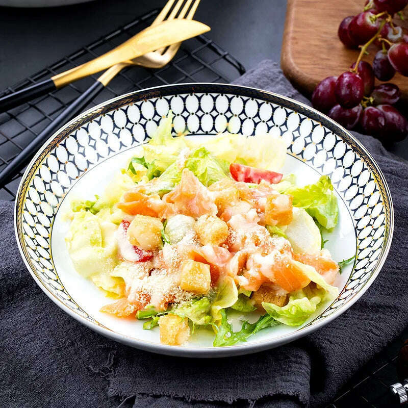 KIMLUD, Restaurant Decoration Bone China Steak Plate Ceramic Western Plate Coffee Cup Tableware Set Dinner Plates, KIMLUD Womens Clothes