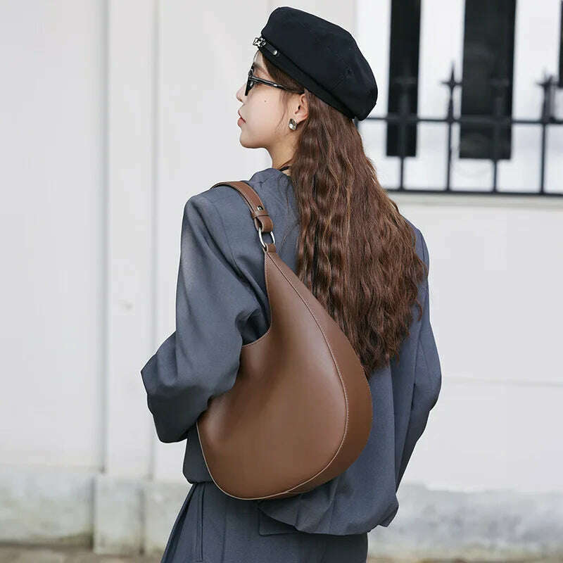 KIMLUD, Retro 2024 New Luxury Designer Genuine Leather Women's Handbag, High Quality Versatile Casual Ladies Shoulder Underarm Moon Bag, KIMLUD Womens Clothes