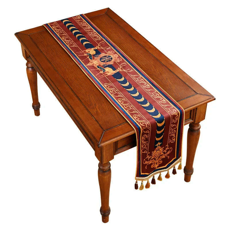 KIMLUD, Retro American Velvet Table Runner Classical Luxury Home Hotel Tablecloth Tassel Decor Red Blue Cabinet Cover Cloth Bed Runners, 30x160cm / B, KIMLUD APPAREL - Womens Clothes