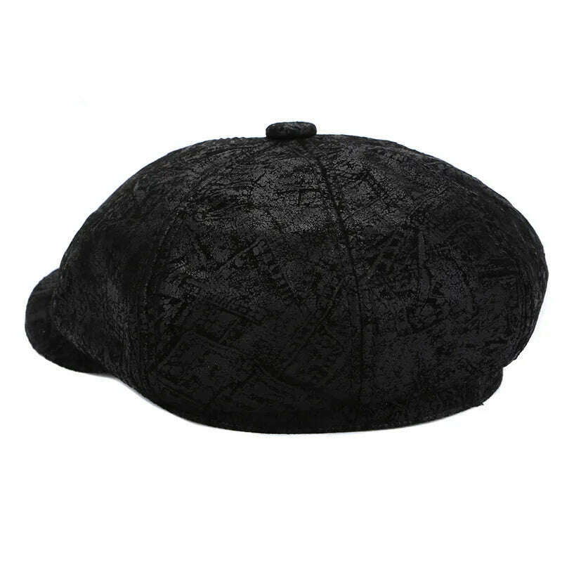 Retro Boina Men Beret Hats Unisex Genuine Leather Suede Octagonal Caps Male Rrinted Patten Breathable Gatsby Gorra Dropshipping - KIMLUD