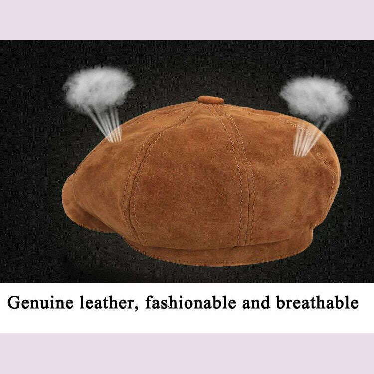 Retro Boina Men Beret Hats Unisex Genuine Leather Suede Octagonal Caps Male Rrinted Patten Breathable Gatsby Gorra Dropshipping - KIMLUD