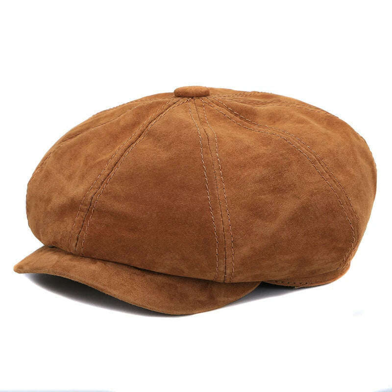 Retro Boina Men Beret Hats Unisex Genuine Leather Suede Octagonal Caps Male Rrinted Patten Breathable Gatsby Gorra Dropshipping - KIMLUD