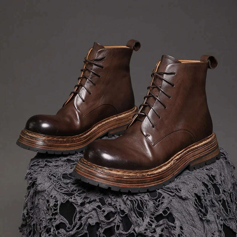 KIMLUD, Retro British Casual Boots Calf Leather Unisex Goodyear Handcrafted High-top Shoes Men Durable Motocycle Boots Women Ankle Boots, KIMLUD Womens Clothes