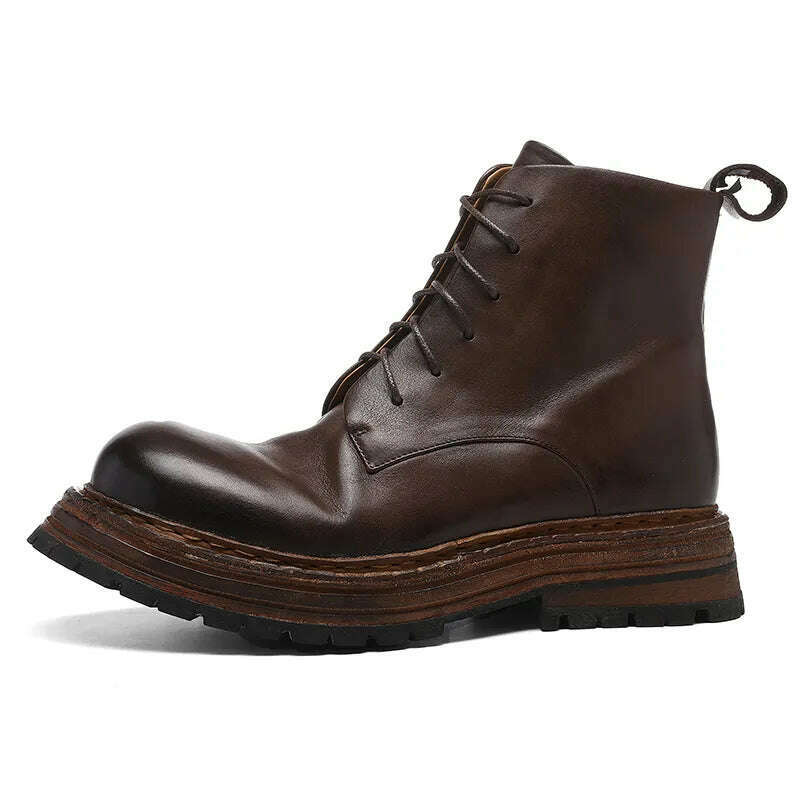 KIMLUD, Retro British Casual Boots Calf Leather Unisex Goodyear Handcrafted High-top Shoes Men Durable Motocycle Boots Women Ankle Boots, KIMLUD Womens Clothes
