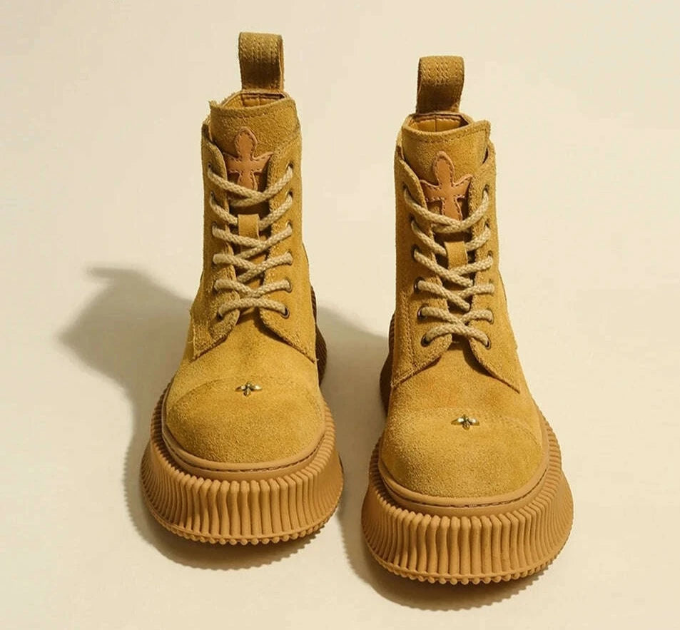 KIMLUD, Retro Brown Genuine Leather Thick Bottom Short Boots Round Toe Christmas Wild Lace Up Women Shoes Sexy Cool Girl Style Shoes, KIMLUD Womens ClothesKIMLUD, Retro Brown Genuine Leather Thick Bottom Short Boots Round Toe Christmas Wild Lace Up Women Shoes Sexy Cool Girl Style Shoes, Microfiber Leather / 34, KIMLUD APPAREL - Womens Clothes