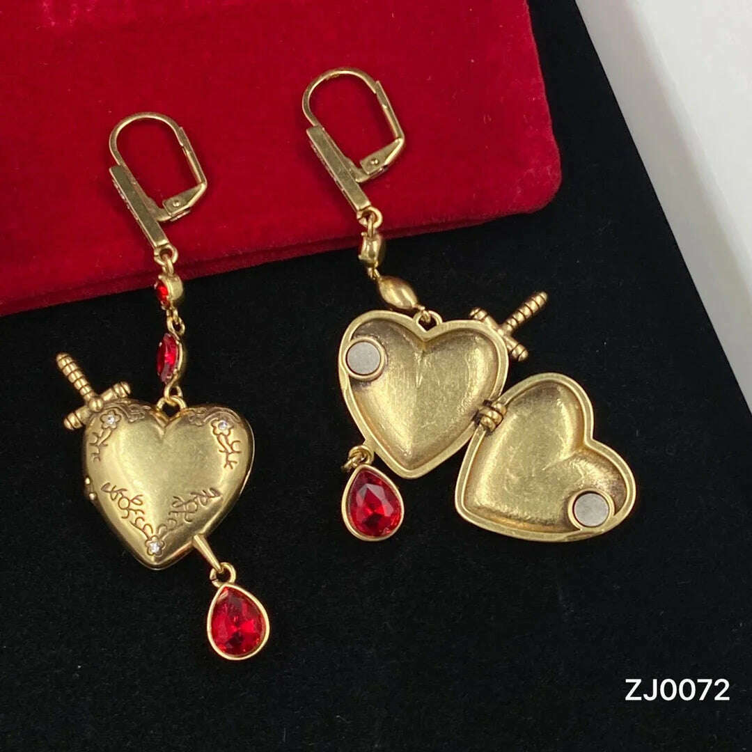 KIMLUD, Retro Earrings for Women Vintage Sword Heart Shaped Earrings Luxury Designer Jewelry Accessories Gift for Women Free Shipping, KIMLUD Womens Clothes