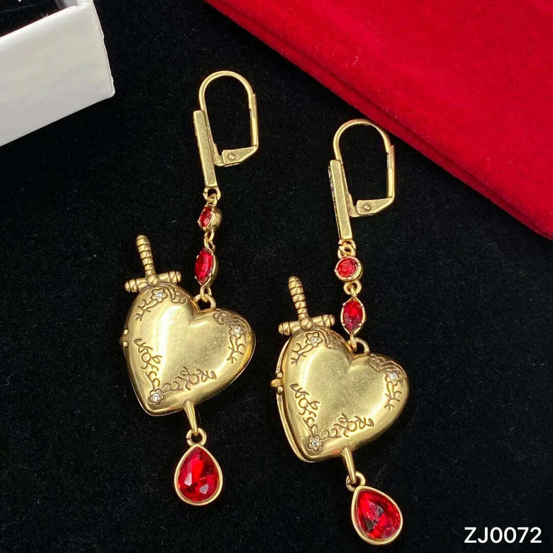 KIMLUD, Retro Earrings for Women Vintage Sword Heart Shaped Earrings Luxury Designer Jewelry Accessories Gift for Women Free Shipping, KIMLUD Womens Clothes