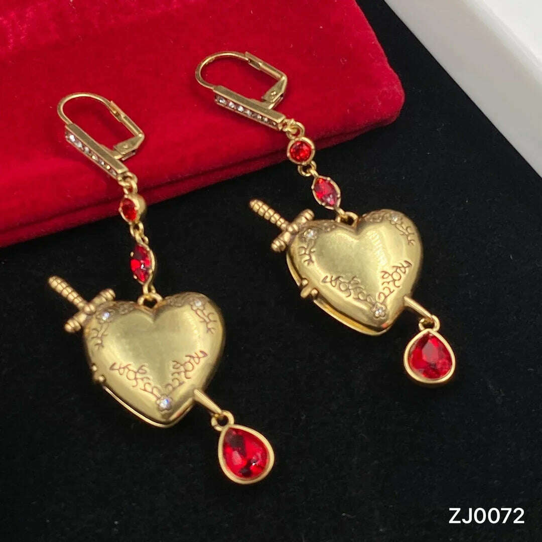 KIMLUD, Retro Earrings for Women Vintage Sword Heart Shaped Earrings Luxury Designer Jewelry Accessories Gift for Women Free Shipping, KIMLUD Womens Clothes