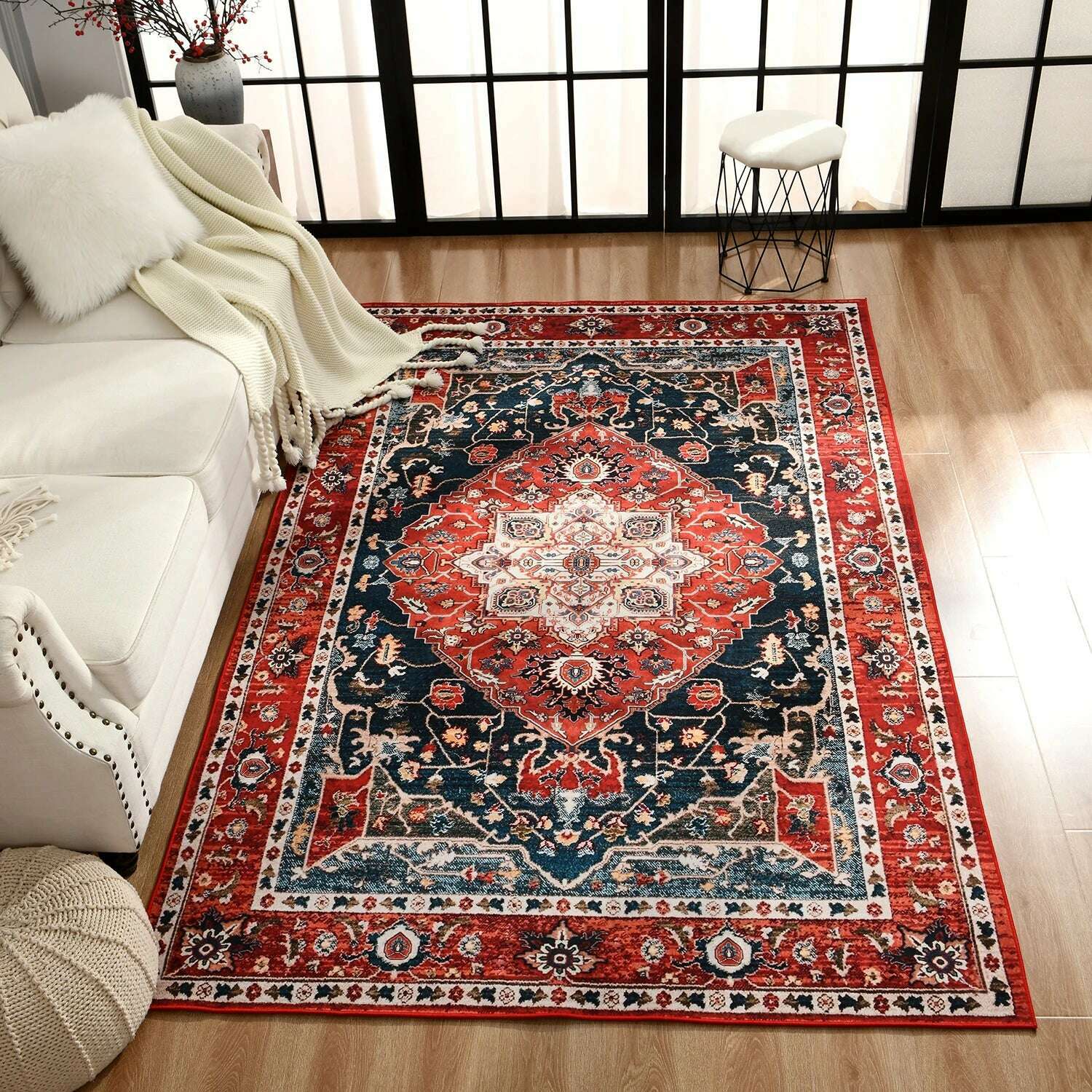 Retro Ethnic Carpets Turkish Persian Rug for Living Room Bedside Bedroom Vintage Floor Mat Entrance Doormat Carpet Large Rug - KIMLUD